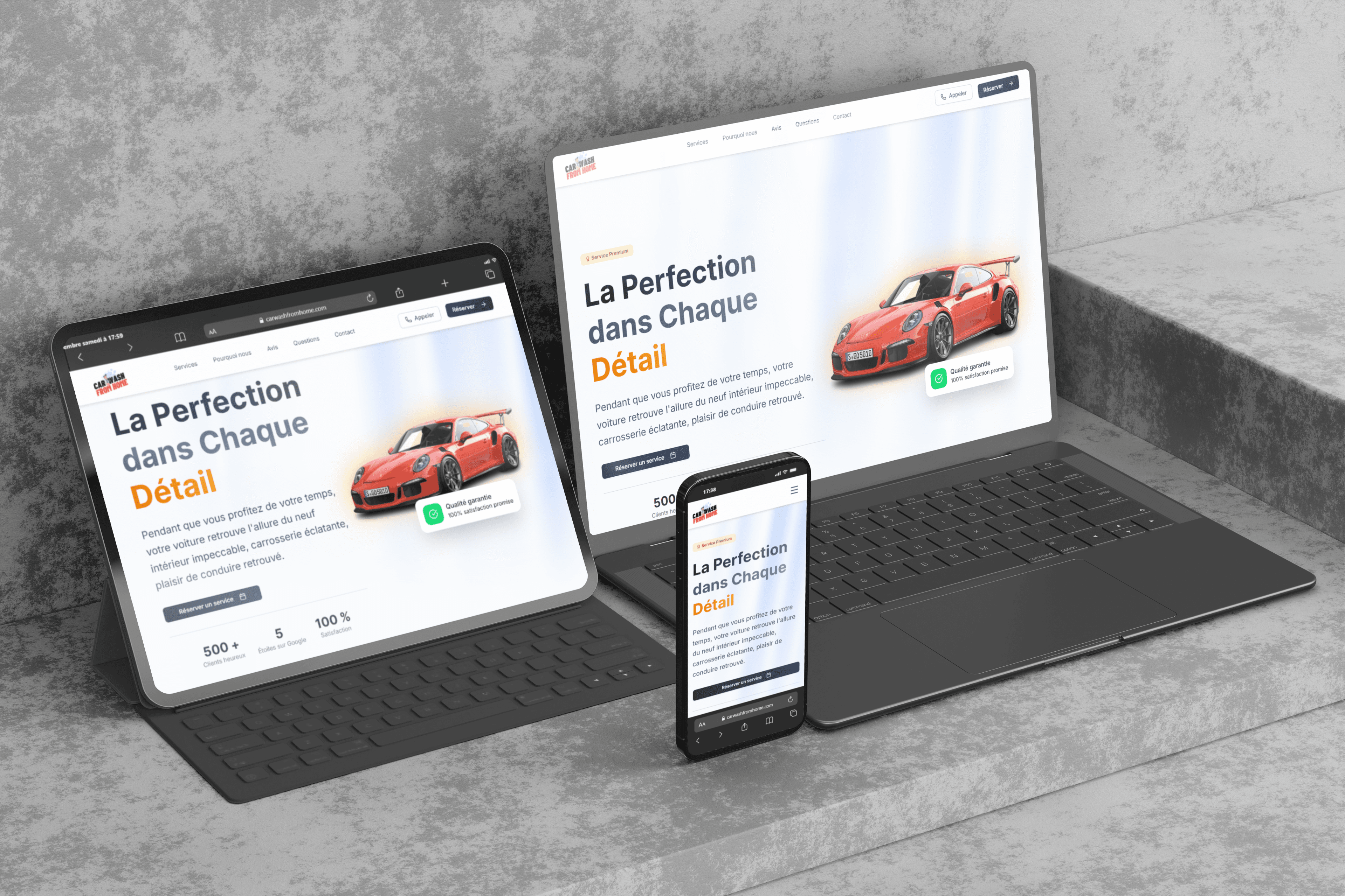 Car Wash From Home Website Responsive Mockup